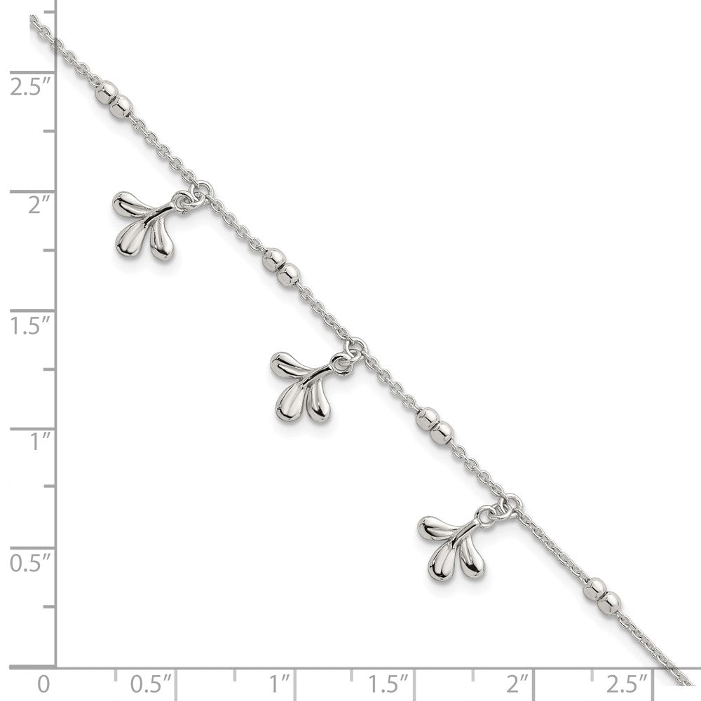 Sterling Silver Polished and Beaded 3 Leaf w/1in Ext Bracelet