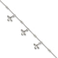 Sterling Silver Polished and Beaded 3 Leaf w/1in Ext Bracelet