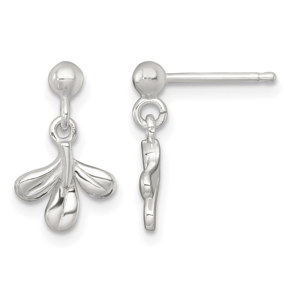 Sterling Silver Polished 3 Leaf Post Dangle Earrings
