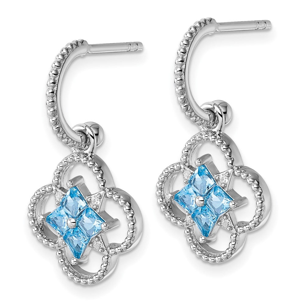 Sterling Silver RH-plated CZ Removeable Clover Hoop Post Dangle Earrings