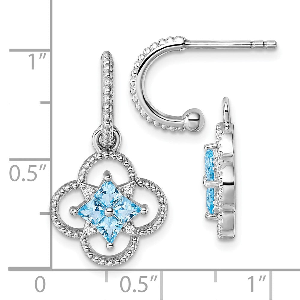 Sterling Silver RH-plated CZ Removeable Clover Hoop Post Dangle Earrings