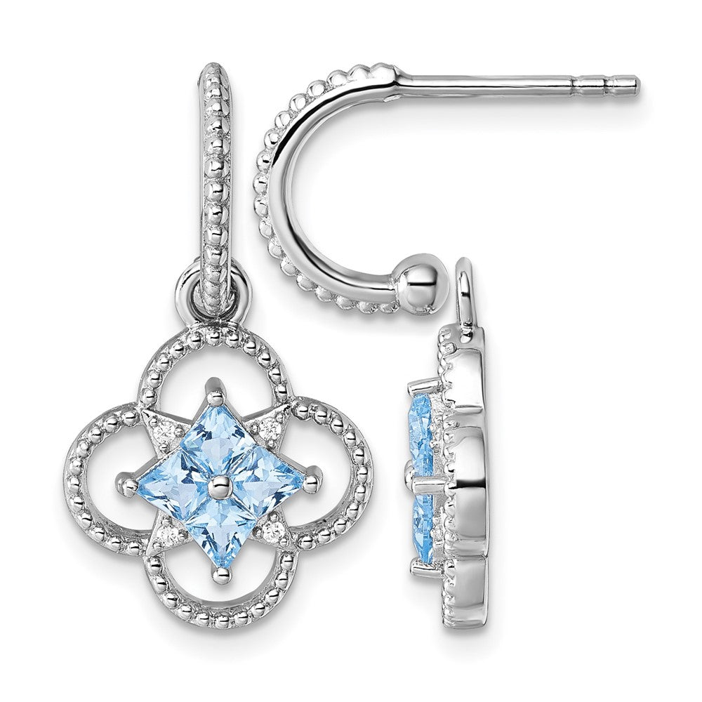 Sterling Silver RH-plated CZ Removeable Clover Hoop Post Dangle Earrings