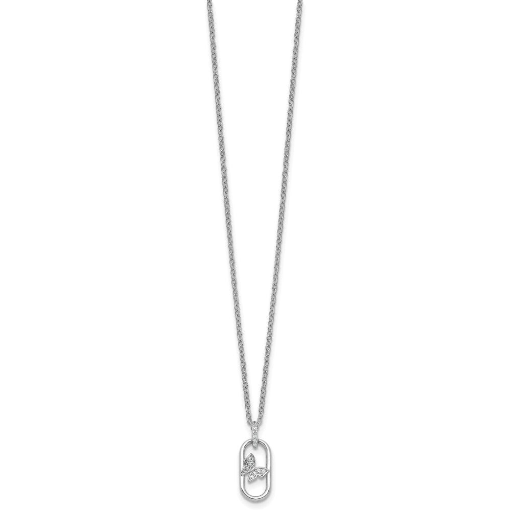 Sterling Silver Rh-plated CZ Oval with Butterfly w/ ext Bracelet