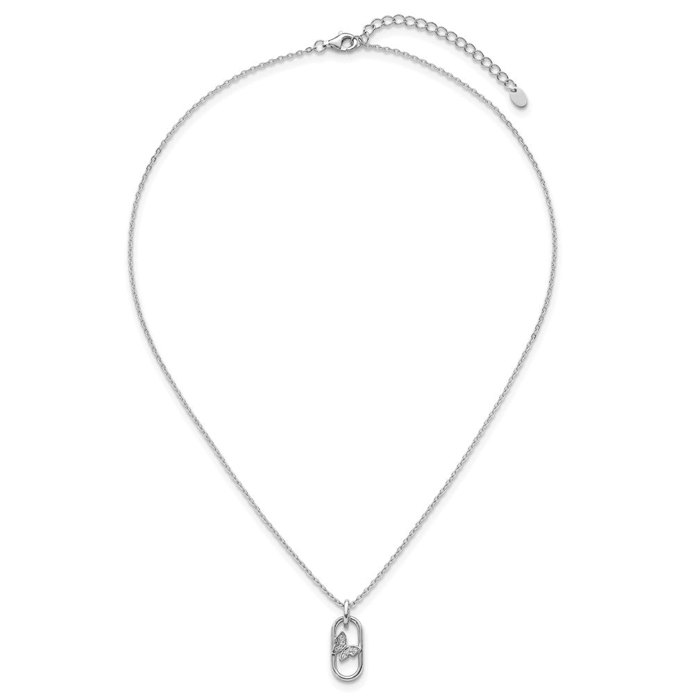 Sterling Silver Rh-plated CZ Oval with Butterfly w/ ext Bracelet