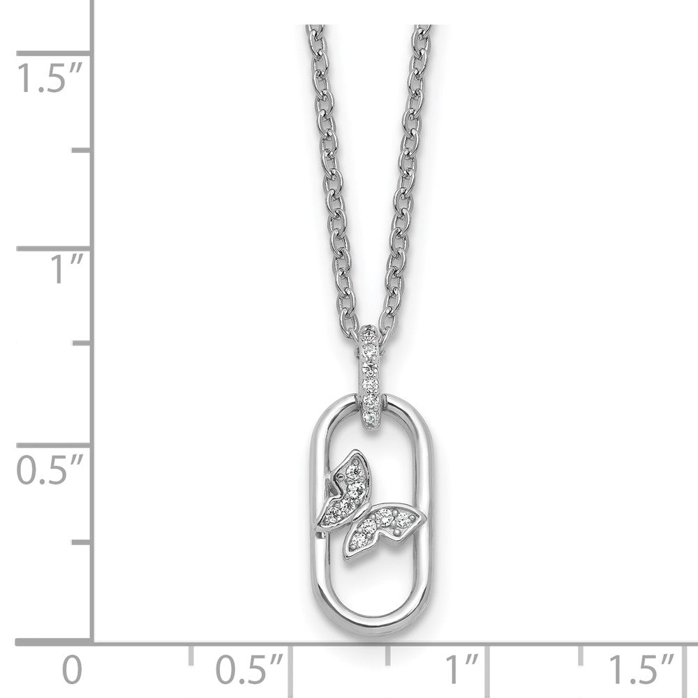 Sterling Silver Rh-plated CZ Oval with Butterfly w/ ext Bracelet