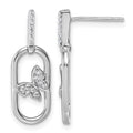 Sterling Silver Rhodium-plated CZ Oval Dangle With Butterfly Post Earrings