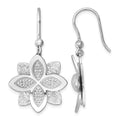 Sterling Silver RH-plated Polished Brushed/Textured Flower Dangle Earrings