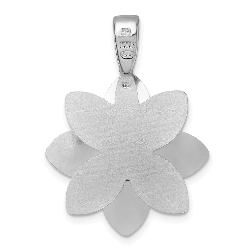 Sterling Silver Rhodium-plated Polished Textured Flower Pendant