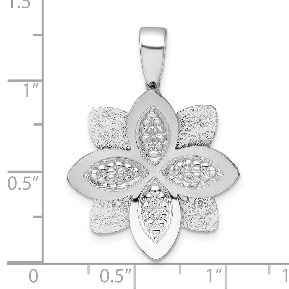 Sterling Silver Rhodium-plated Polished Textured Flower Pendant