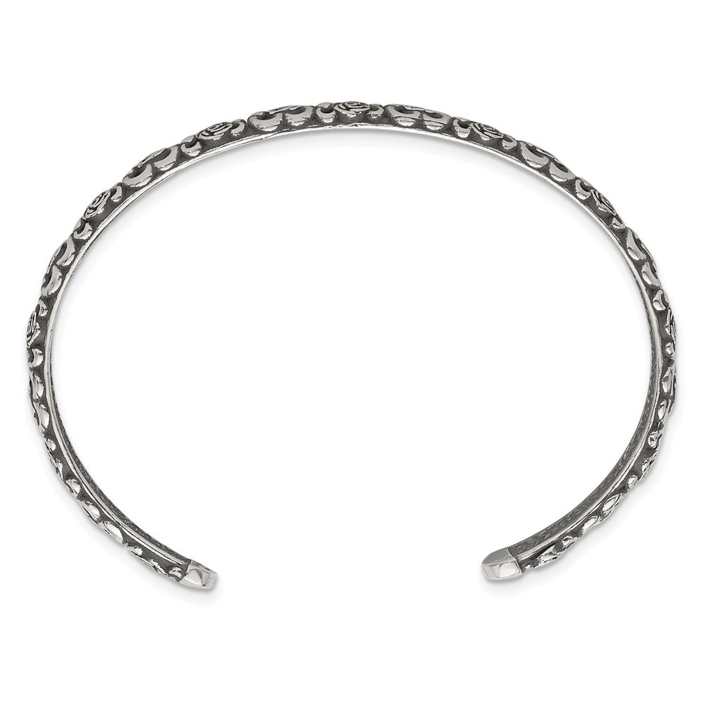 Sterling Silver Antiqued Floral Cuff Bangle Bracelet