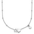 Sterling Silver Rh-plated Polished Heart and Stars 16in w/ 2in Ext Necklace