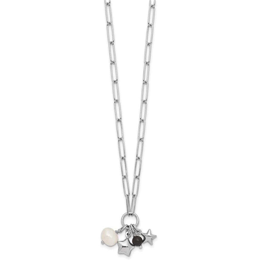 SS RH-pl FWC Pearl/Star/Acrylic Bead w/ ext. Paperclip Necklace