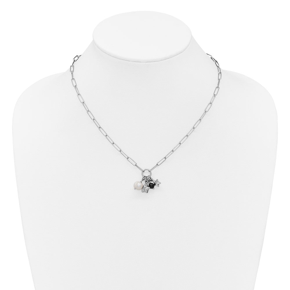SS RH-pl FWC Pearl/Star/Acrylic Bead w/ ext. Paperclip Necklace