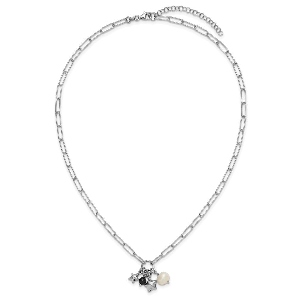 SS RH-pl FWC Pearl/Star/Acrylic Bead w/ ext. Paperclip Necklace
