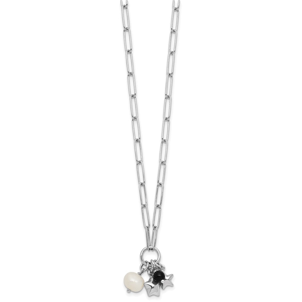 SS RH-pl FWC Pearl/Star/Acrylic Bead w/ ext. Paperclip Necklace