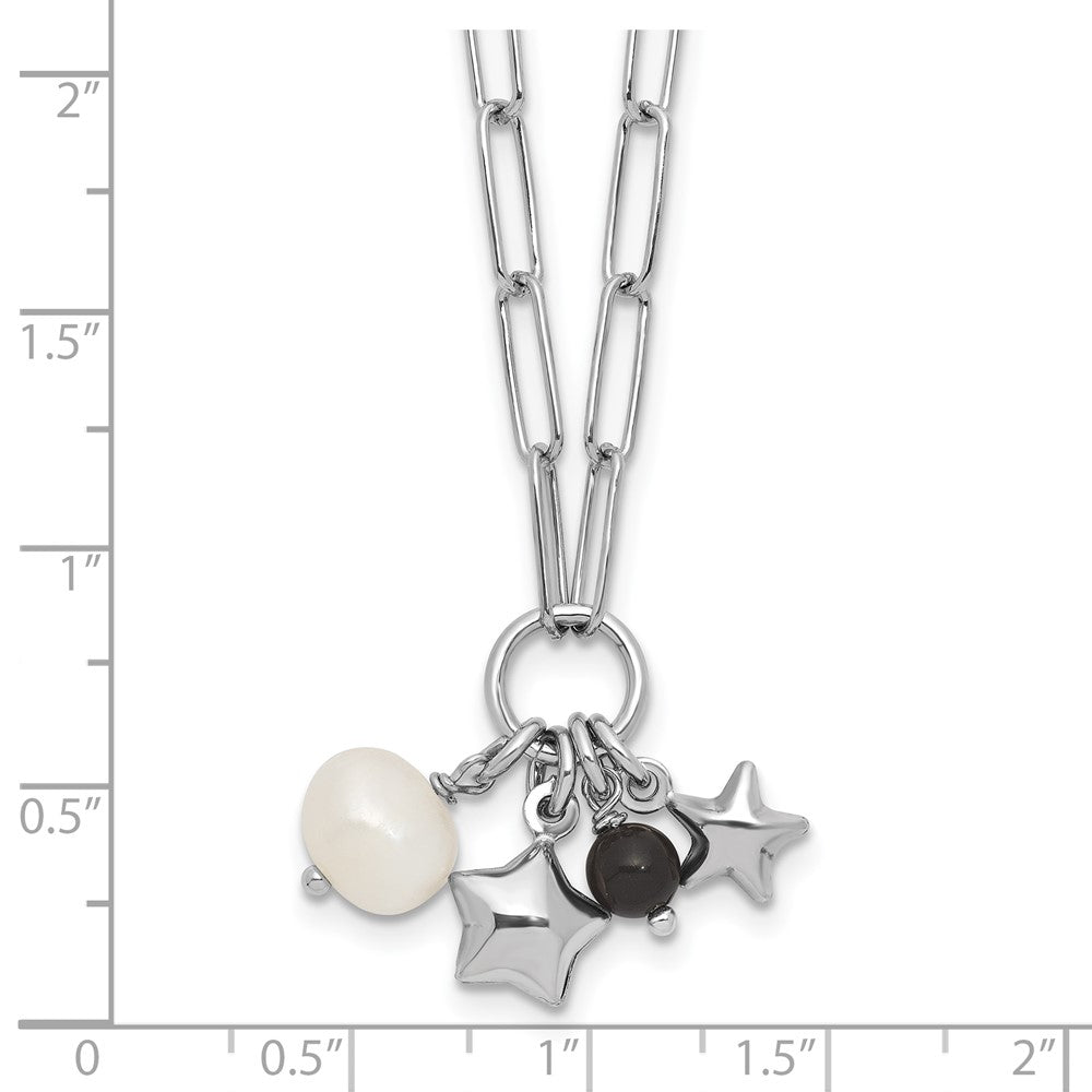 SS RH-pl FWC Pearl/Star/Acrylic Bead w/ ext. Paperclip Necklace