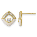 Sterling Silver Gold-tone CZ Enamel Polished Square Post Earrings