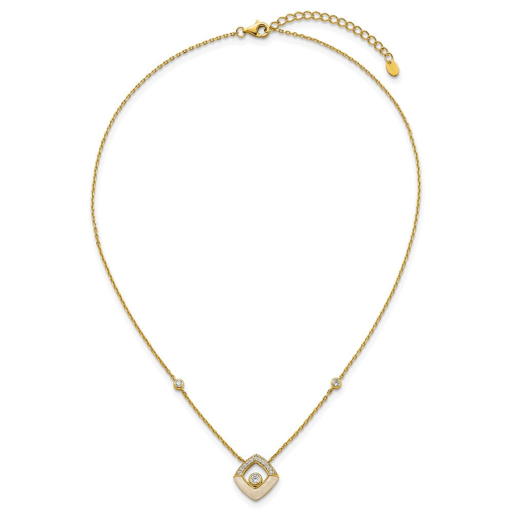 Sterling Silver Gold-tone CZ Enamel Square w/. ext Bracelet