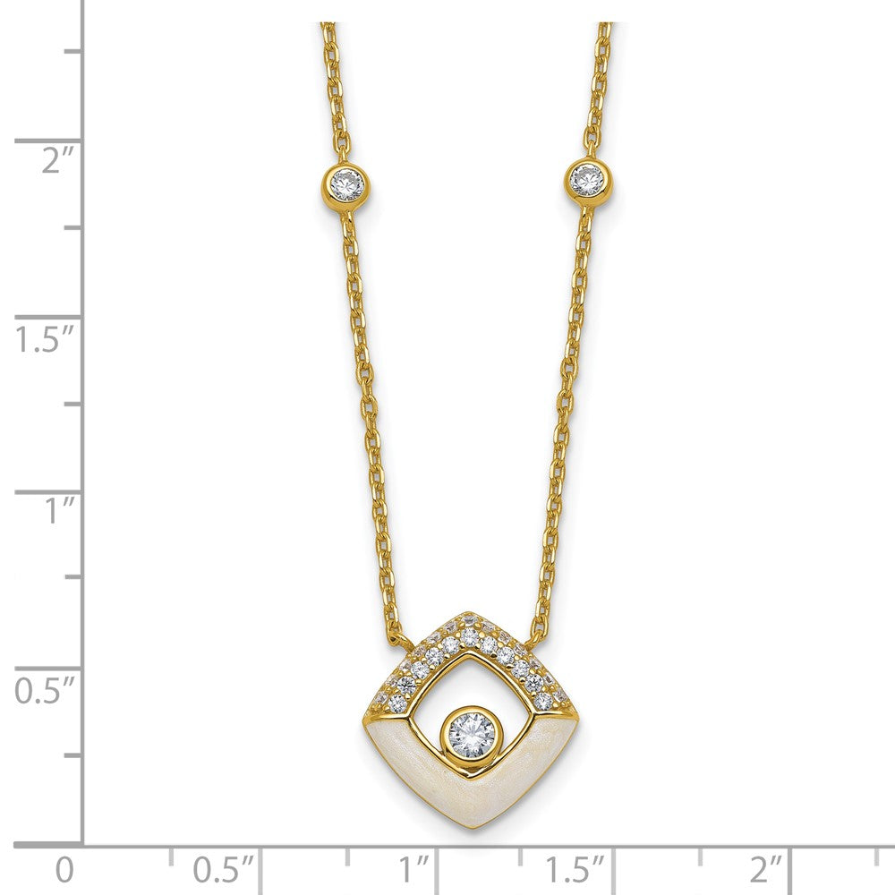 Sterling Silver Gold-tone CZ Enamel Square w/. ext Bracelet