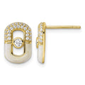 Sterling Silver Gold-tone CZ Enamel Rectangle Post Earrings
