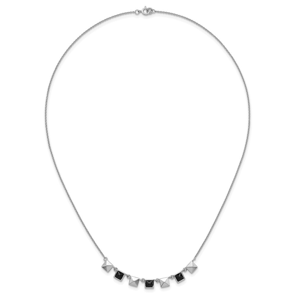 Sterling Silver RH-plated Polished Squares Black CZ 17.75in Necklace