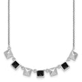 Sterling Silver RH-plated Polished Squares Black CZ 17.75in Necklace
