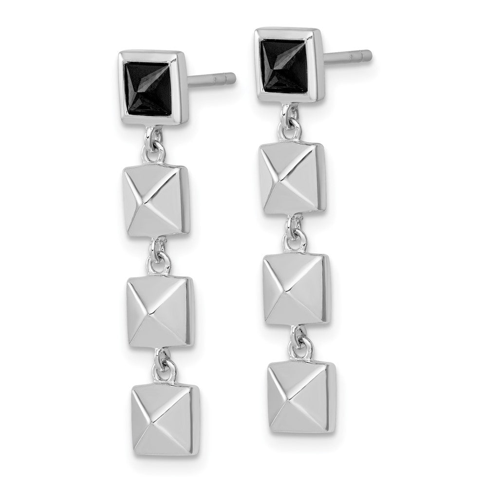 SS RH-plated Polished Squares Black CZ Post Dangle Earrings