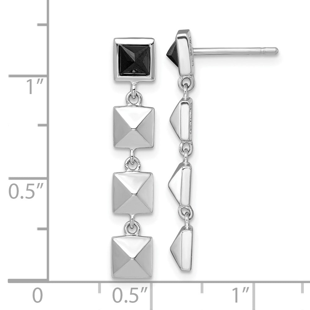 SS RH-plated Polished Squares Black CZ Post Dangle Earrings