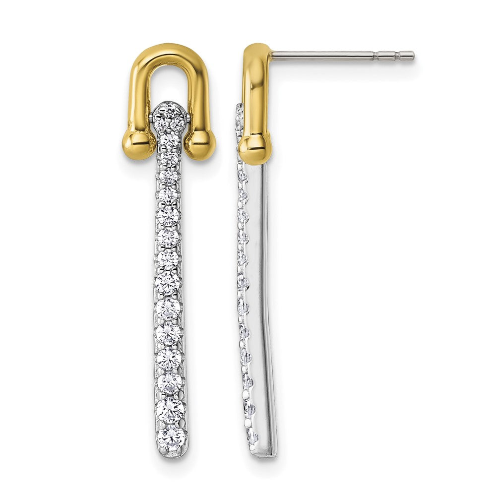 Sterling Silver Gold-tone CZ Polished And Textured Dangle Post Earrings