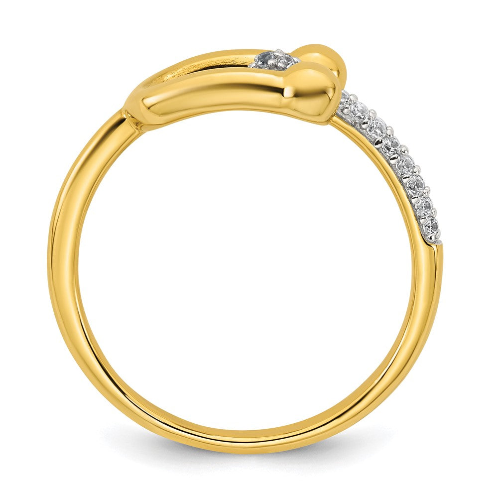Sterling Silver Gold-tone CZ Polished And Textured Fancy Ring