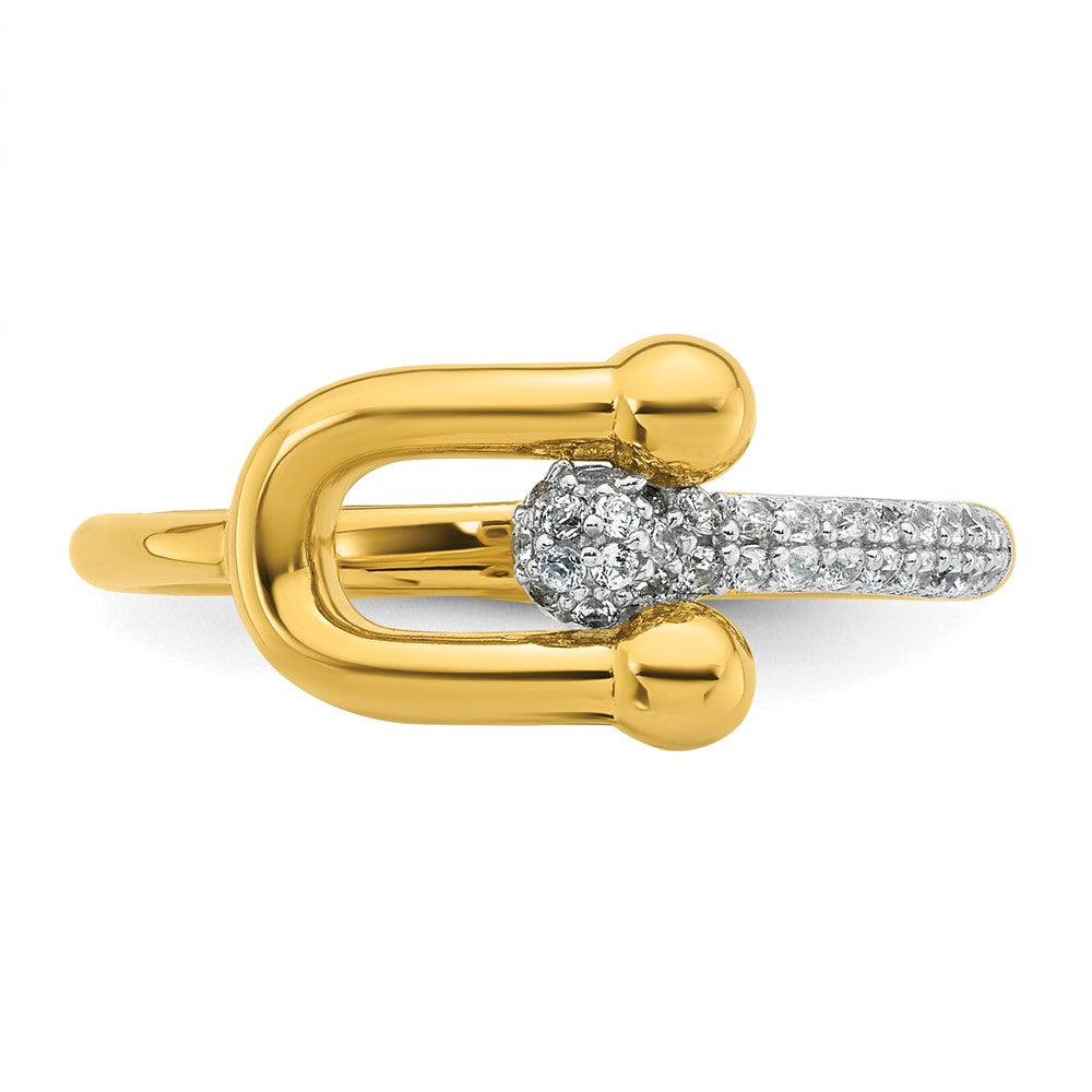 Sterling Silver Gold-tone CZ Polished And Textured Fancy Ring