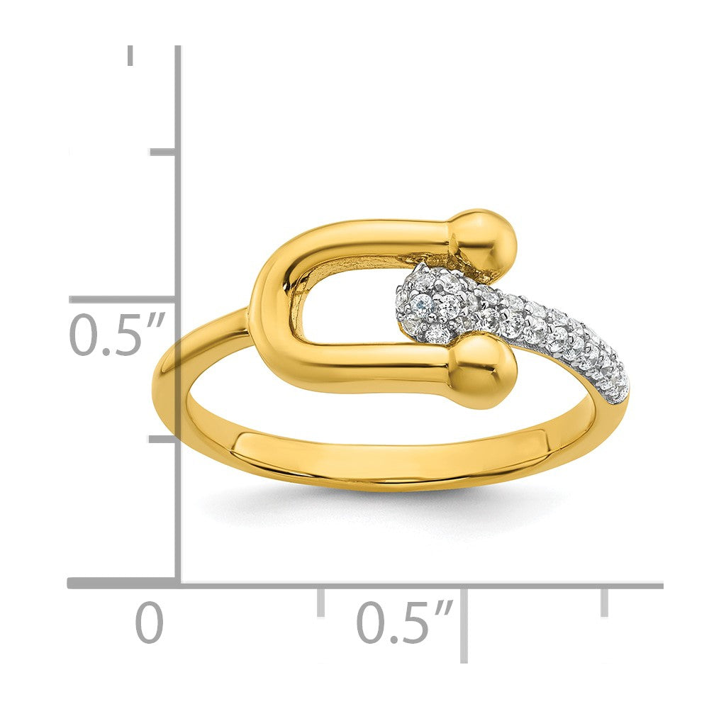 Sterling Silver Gold-tone CZ Polished And Textured Fancy Ring