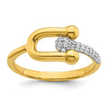 Sterling Silver Gold-tone CZ Polished And Textured Fancy Ring