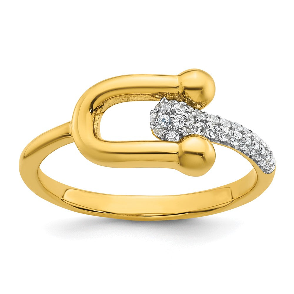 Sterling Silver Gold-tone CZ Polished And Textured Fancy Ring