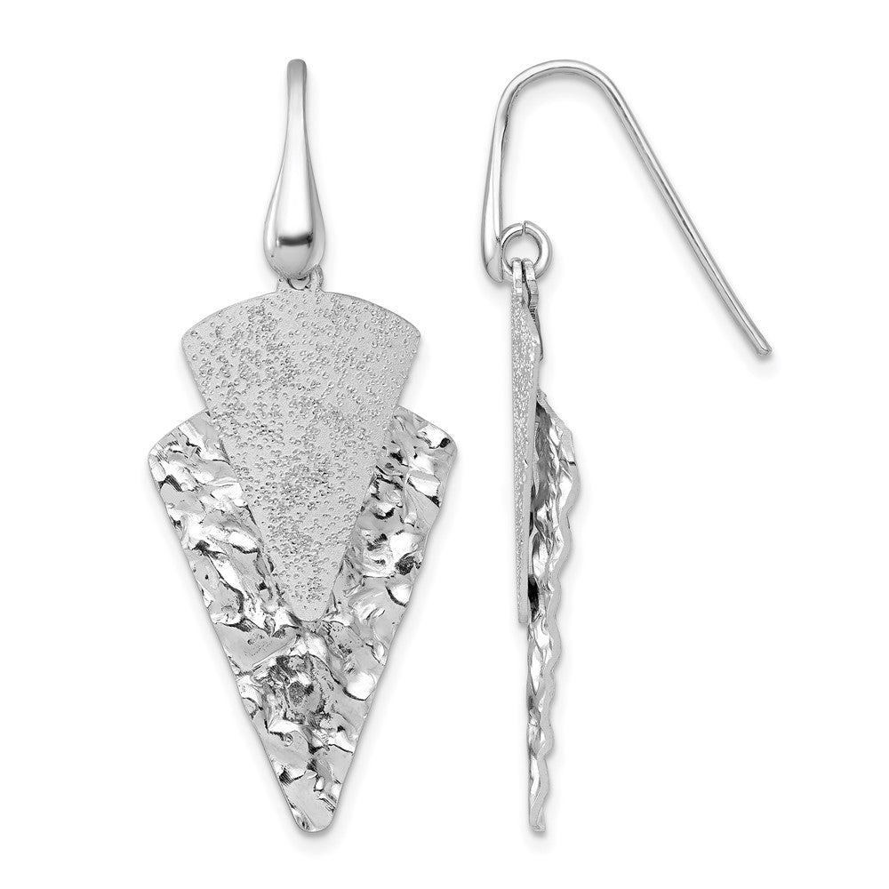 Sterling Silver RH Polished Brushed/Hammered Triangle Dangle Earrings