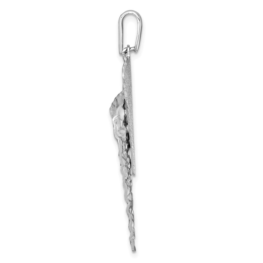 Sterling Silver RH-plated Polished Brushed/Hammered Triangle Pendant
