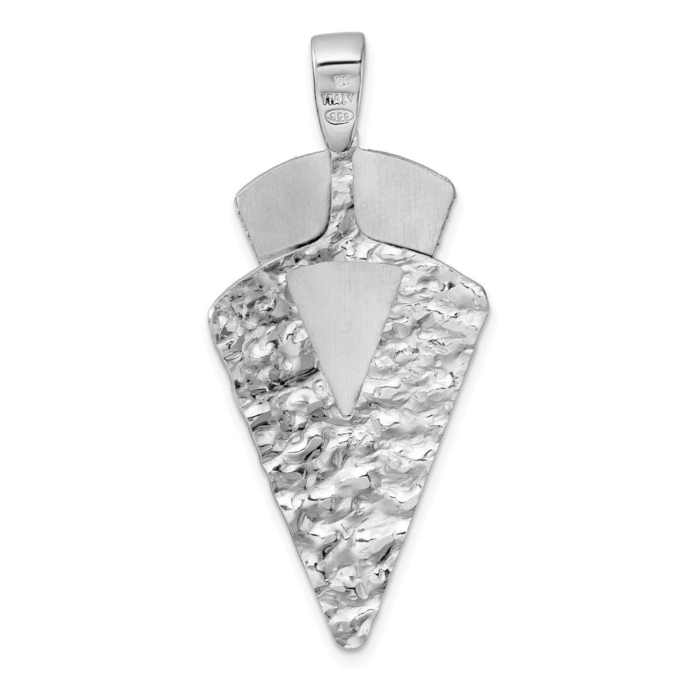Sterling Silver RH-plated Polished Brushed/Hammered Triangle Pendant