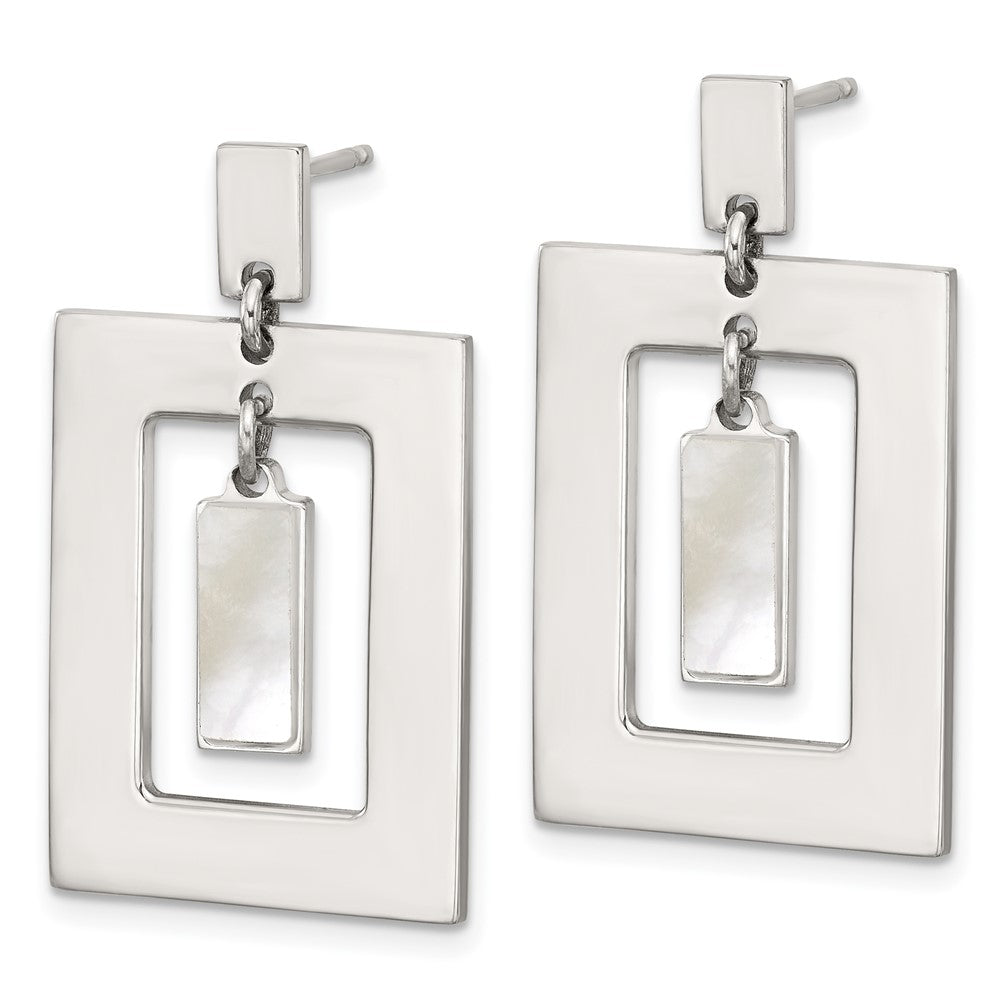 Sterling Silver Rectangle Mother of Pearl Post Dangle Earrings