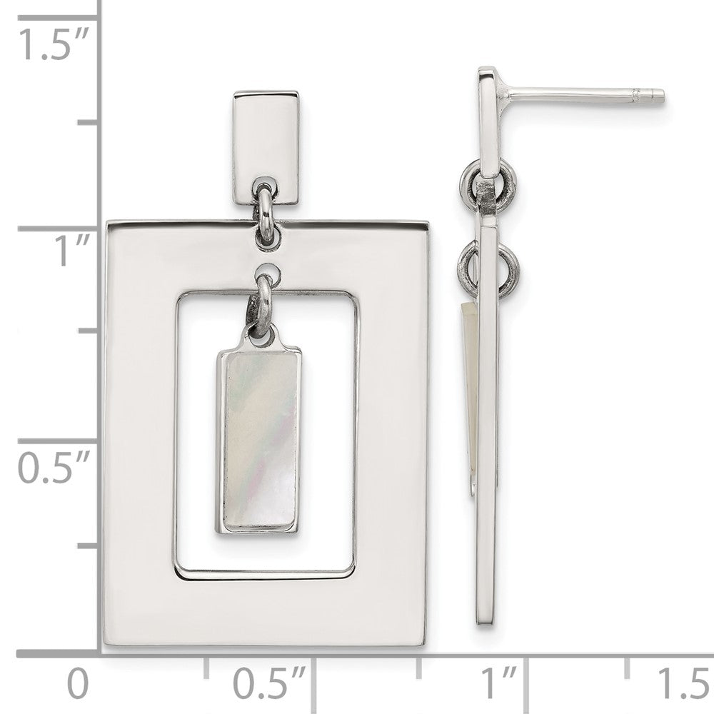 Sterling Silver Rectangle Mother of Pearl Post Dangle Earrings