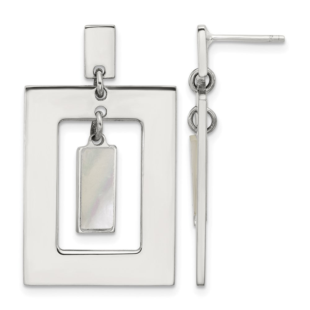 Sterling Silver Rectangle Mother of Pearl Post Dangle Earrings