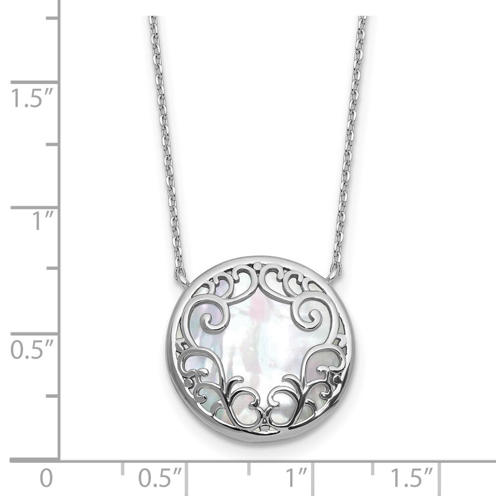 Sterling Silver RH-plated Filigree MOP Circle 16in w/2in Ext Necklace