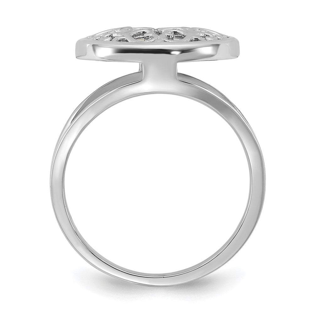 Sterling Silver RH-plated Polished Filigree MOP Circle Ring