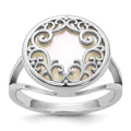 Sterling Silver RH-plated Polished Filigree MOP Circle Ring