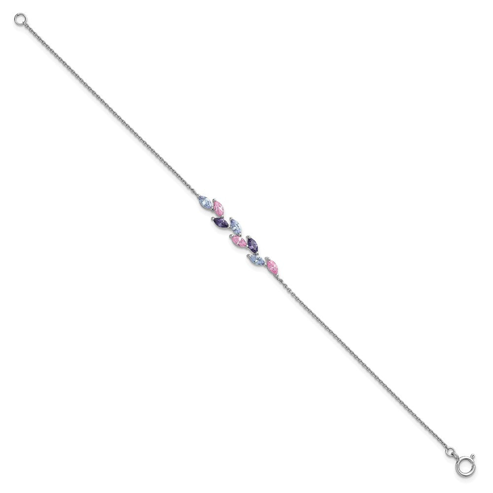 Sterling Silver RH-pltd Polished Fancy Pink & Purple CZ 7in Bracelet
