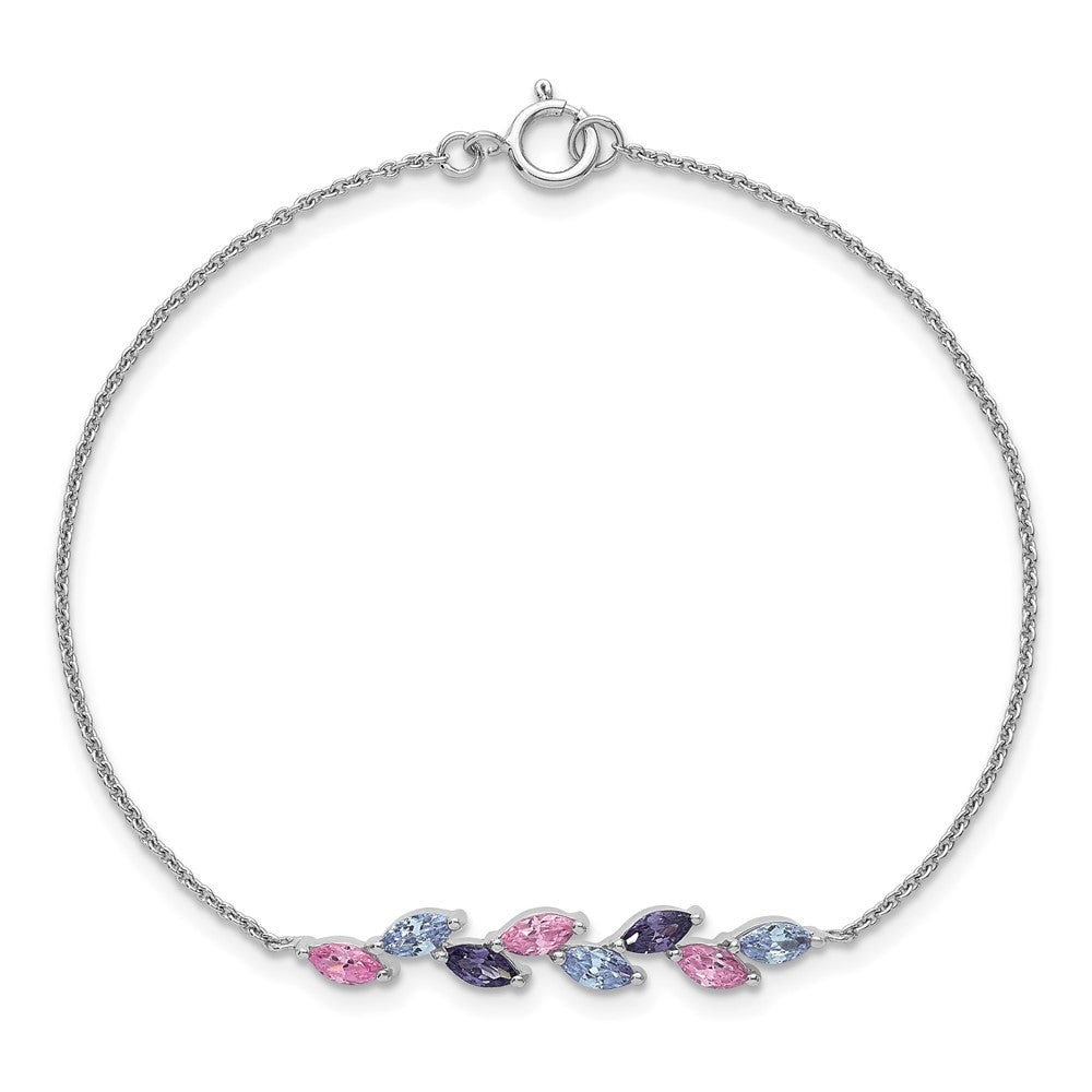 Sterling Silver RH-pltd Polished Fancy Pink & Purple CZ 7in Bracelet