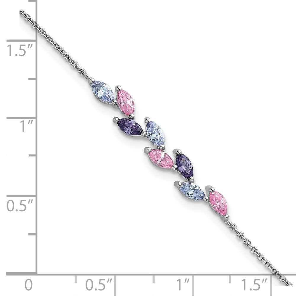 Sterling Silver RH-pltd Polished Fancy Pink & Purple CZ 7in Bracelet