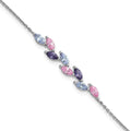 Sterling Silver RH-pltd Polished Fancy Pink & Purple CZ 7in Bracelet
