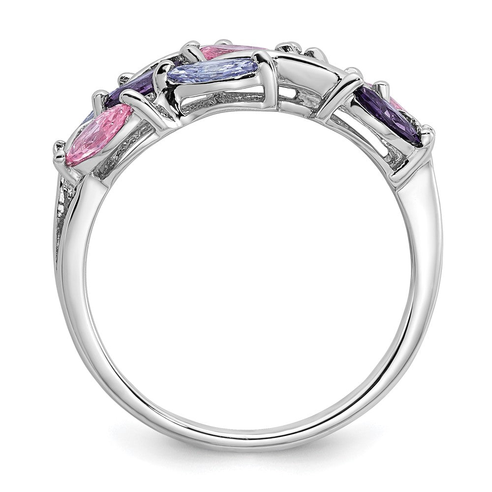 Sterling Silver RH-plated Polished Fancy Pink and Purple CZ Ring