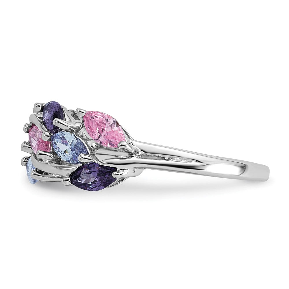 Sterling Silver RH-plated Polished Fancy Pink and Purple CZ Ring
