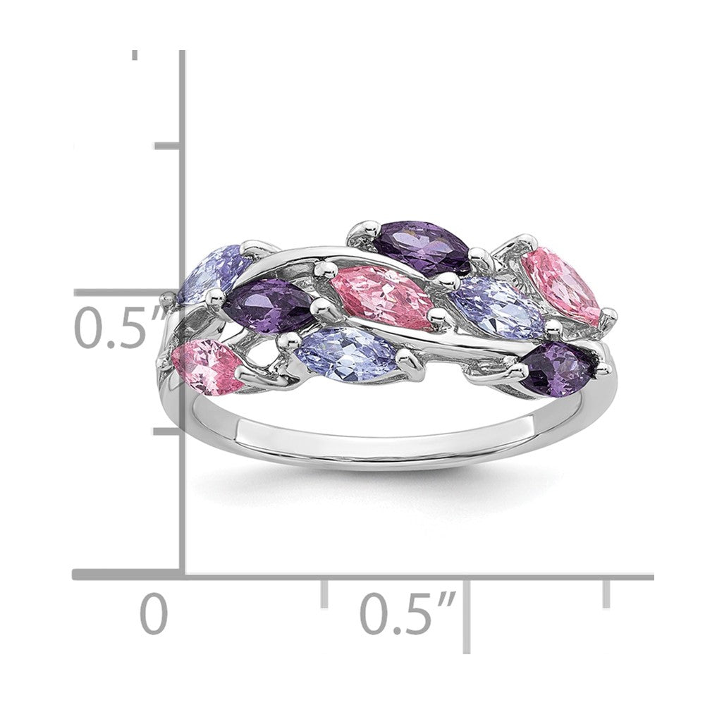 Sterling Silver RH-plated Polished Fancy Pink and Purple CZ Ring